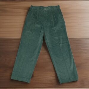 Vintage Perry Ellis Corduroy Pants Mens 36x30 Green Jumbo Cord Pleated Front NEW